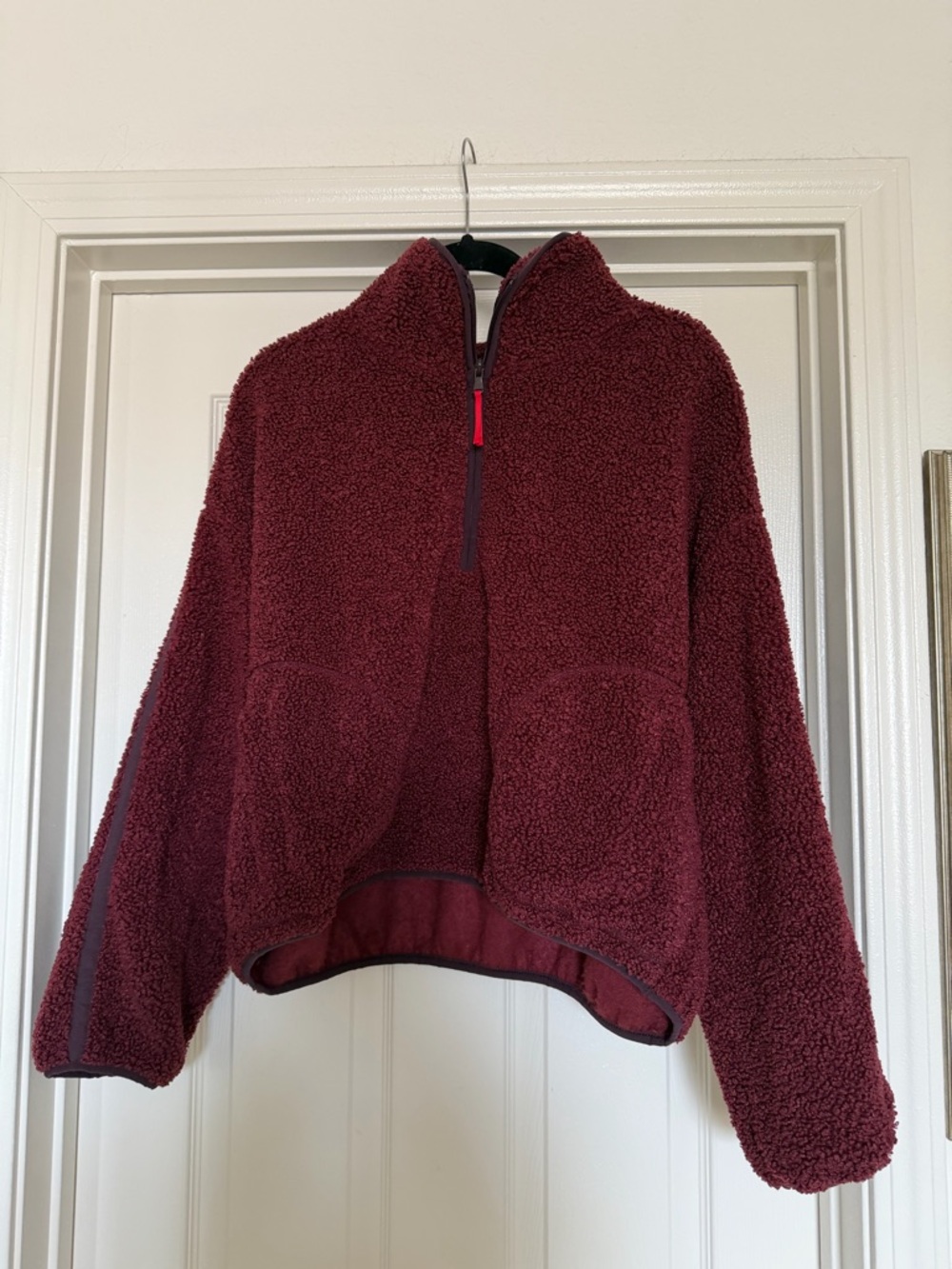 Cozy Plush Quarter-Zip Teddy Pullover - Burgundy